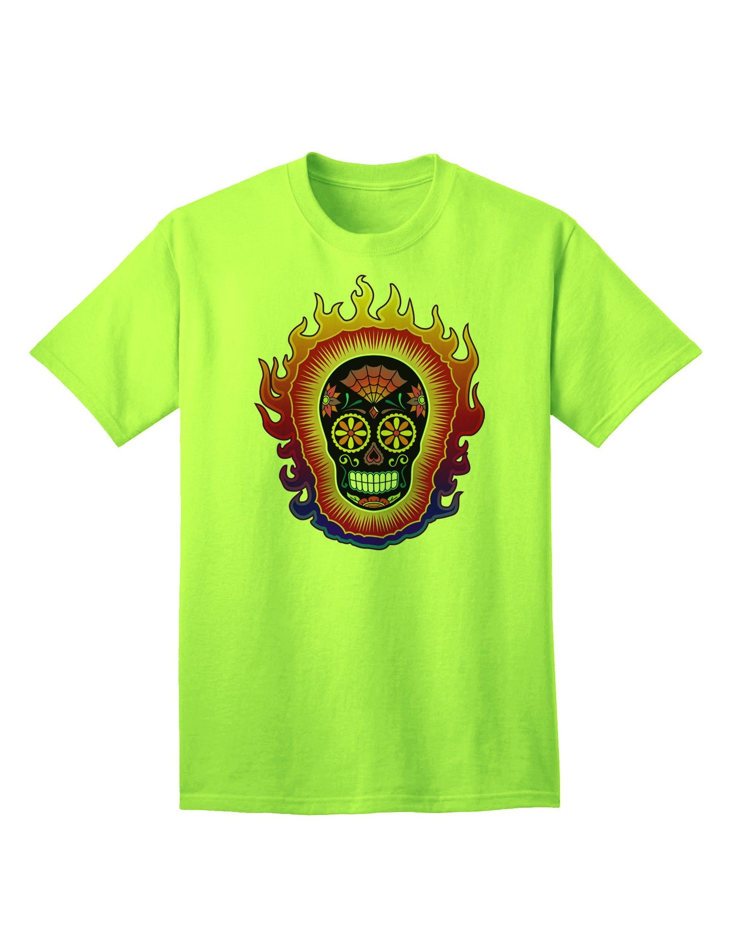 Sacred Calavera: Premium Day of the Dead Sugar Skull Adult T-Shirt - A Unique Expression of Artistic Style-Mens T-shirts-TooLoud-Neon-Green-Small-Davson Sales
