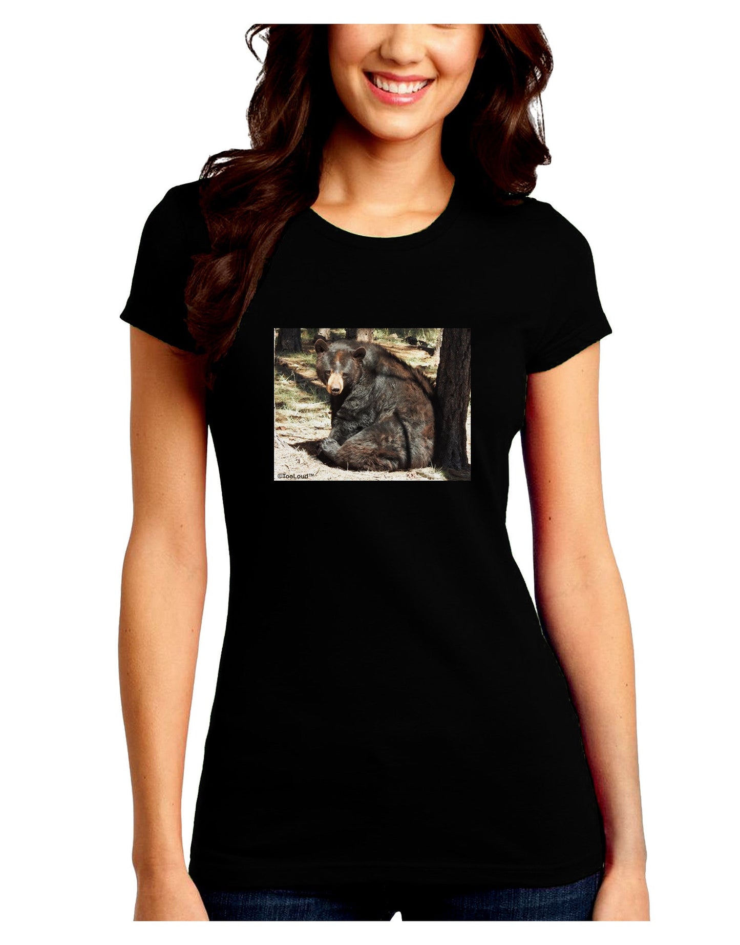 Sad Black Bear Juniors Petite Crew Dark T-Shirt-T-Shirts Juniors Tops-TooLoud-Black-Juniors Fitted Small-Davson Sales