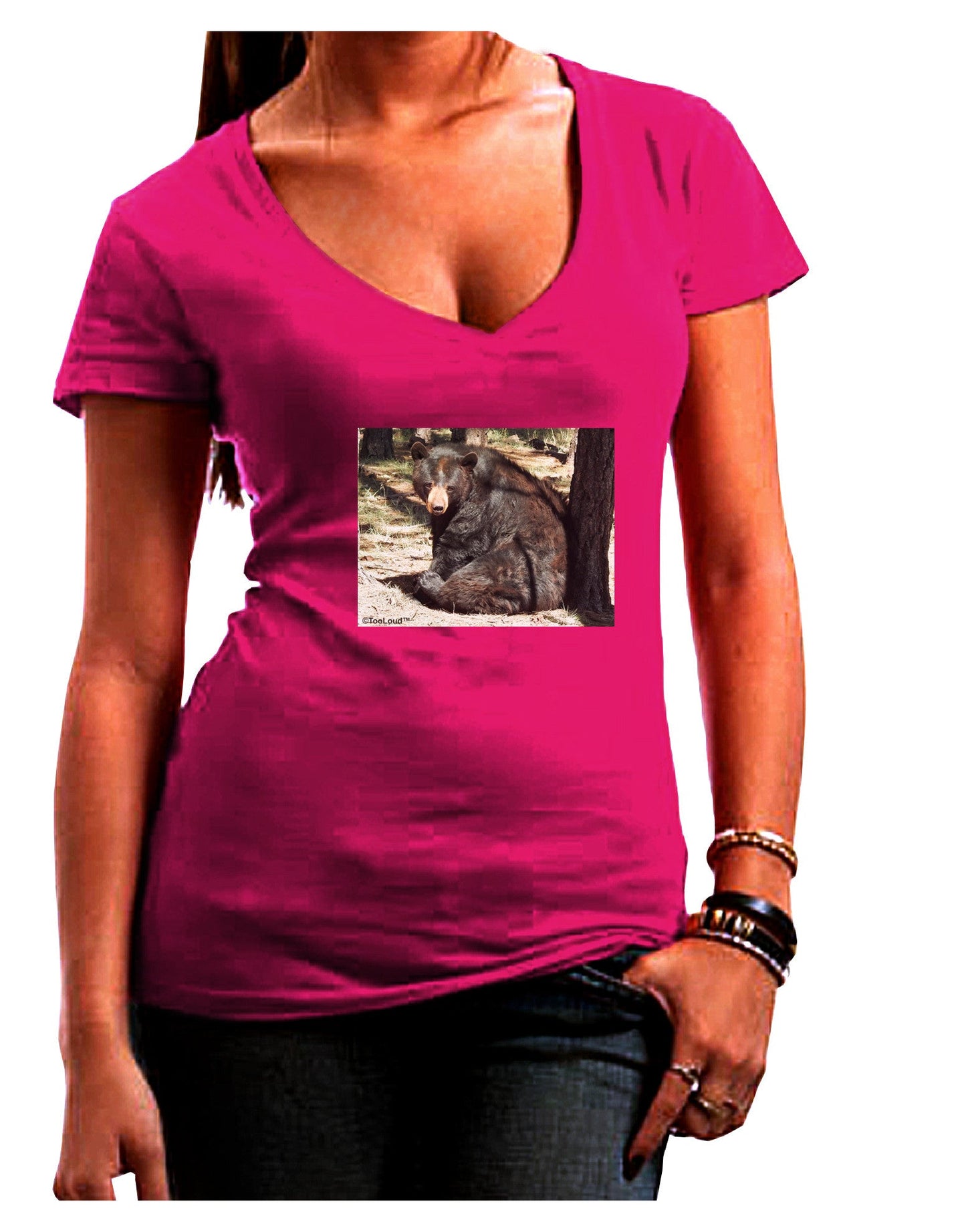 Sad Black Bear Womens V-Neck Dark T-Shirt-Womens V-Neck T-Shirts-TooLoud-Hot-Pink-Juniors Fitted Small-Davson Sales
