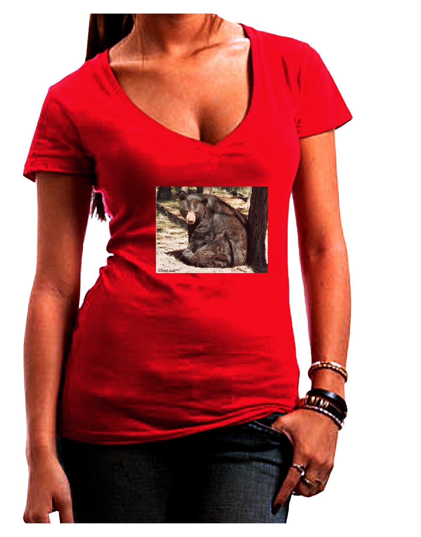 Sad Black Bear Womens V-Neck Dark T-Shirt-Womens V-Neck T-Shirts-TooLoud-Red-Juniors Fitted Small-Davson Sales