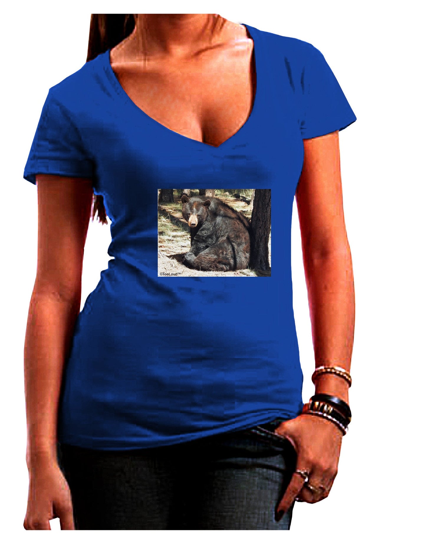 Sad Black Bear Womens V-Neck Dark T-Shirt-Womens V-Neck T-Shirts-TooLoud-Royal-Blue-Juniors Fitted Small-Davson Sales