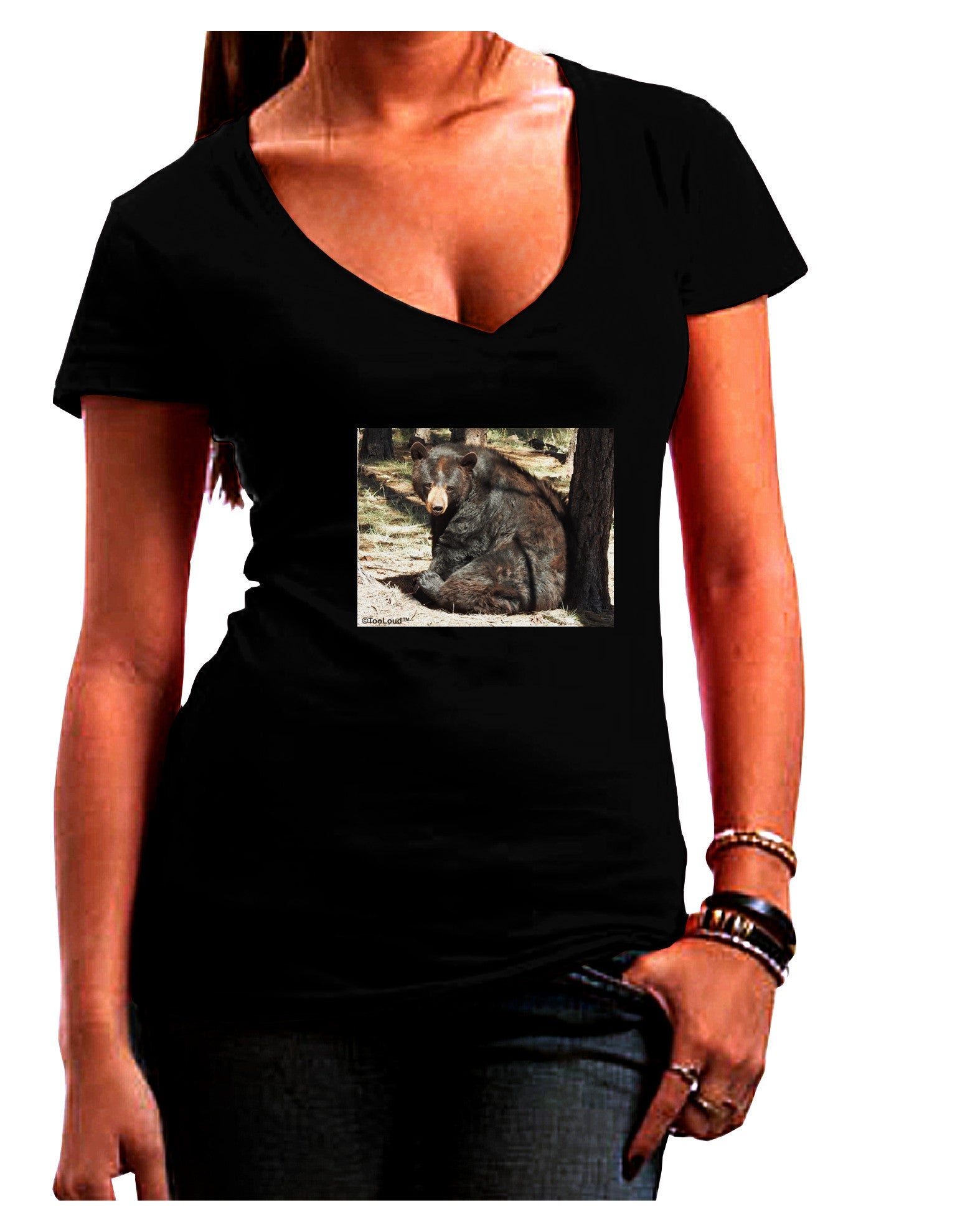 Sad Black Bear Womens V-Neck Dark T-Shirt-Womens V-Neck T-Shirts-TooLoud-Black-Juniors Fitted Small-Davson Sales