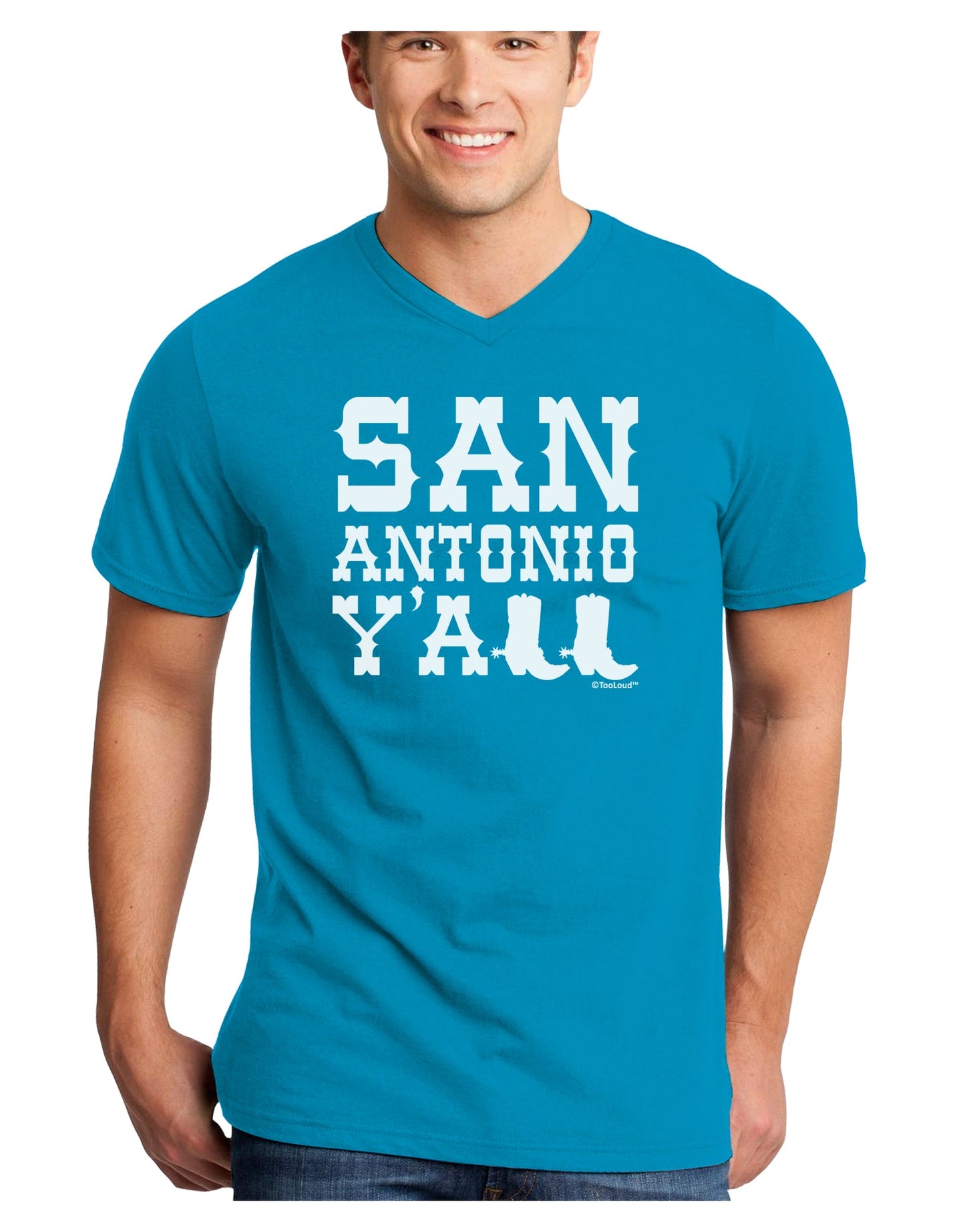 San Antonio Y'all - Boots - Texas Pride Adult Dark V-Neck T-Shirt by TooLoud-Mens V-Neck T-Shirt-TooLoud-Turquoise-Small-Davson Sales
