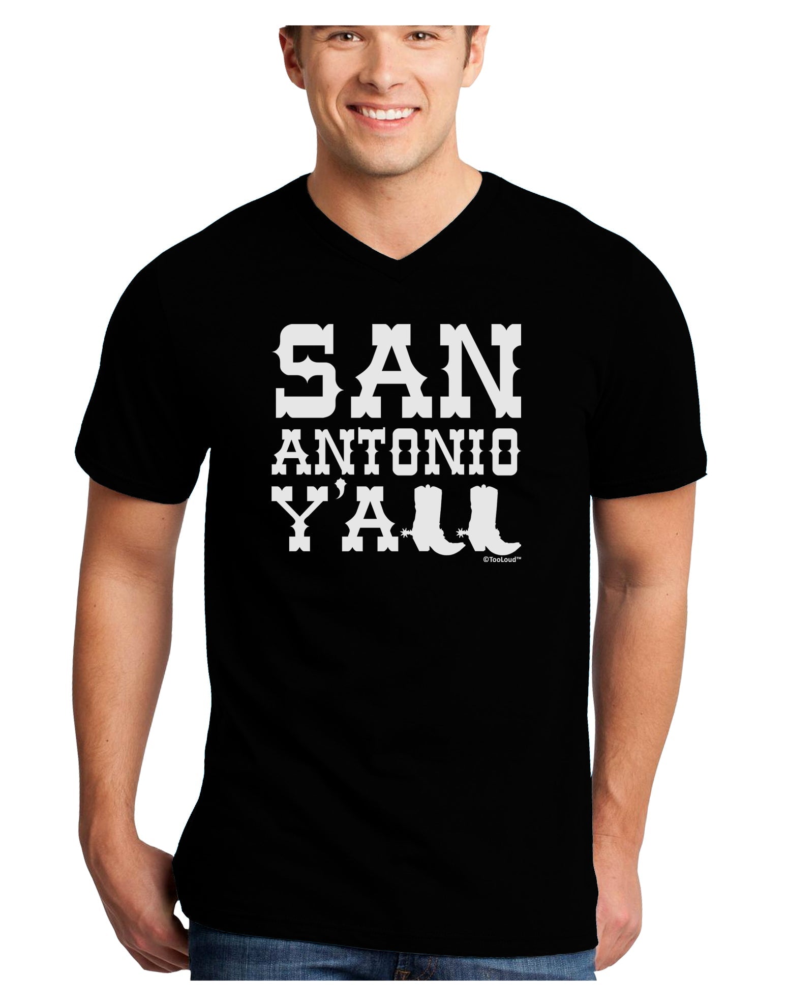 San Antonio Y'all - Boots - Texas Pride Adult Dark V-Neck T-Shirt by TooLoud-Mens V-Neck T-Shirt-TooLoud-Black-Small-Davson Sales