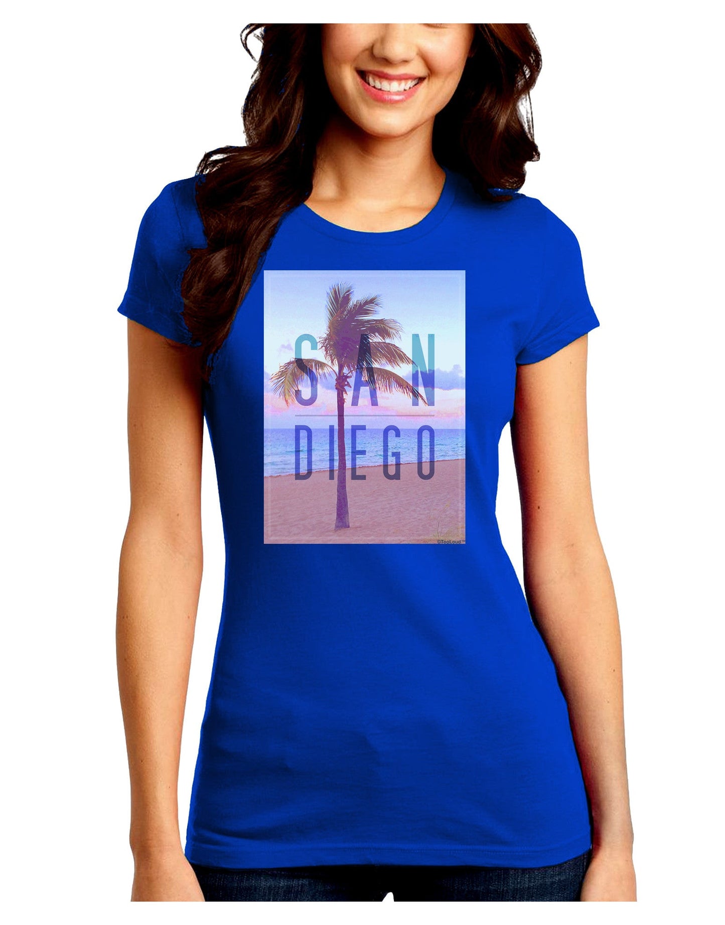 San Diego Beach Filter Juniors Petite Crew Dark T-Shirt-T-Shirts Juniors Tops-TooLoud-Royal-Blue-Juniors Fitted Small-Davson Sales
