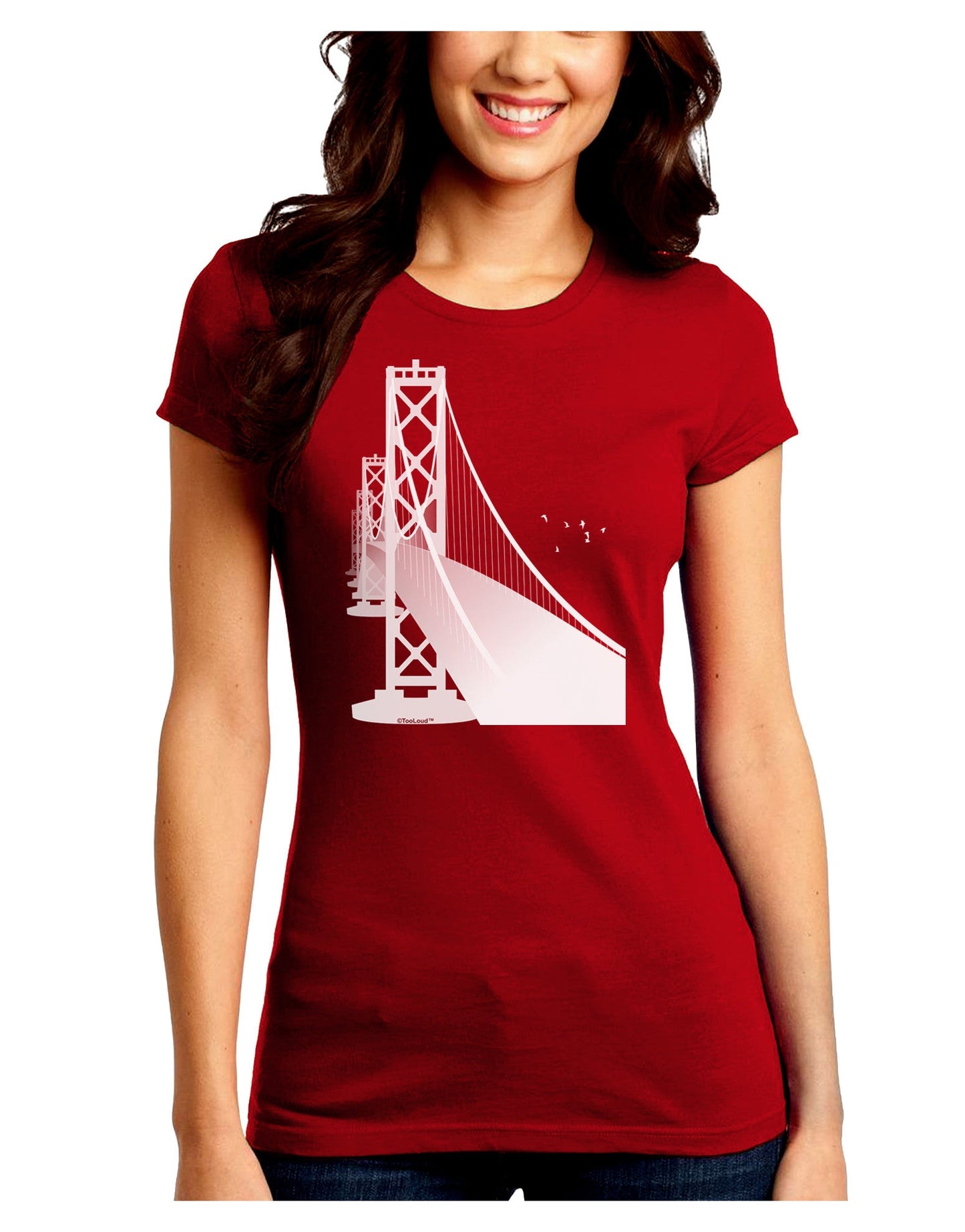 San Francisco Bay Bridge Juniors Petite Crew Dark T-Shirt-T-Shirts Juniors Tops-TooLoud-Red-Juniors Fitted Small-Davson Sales