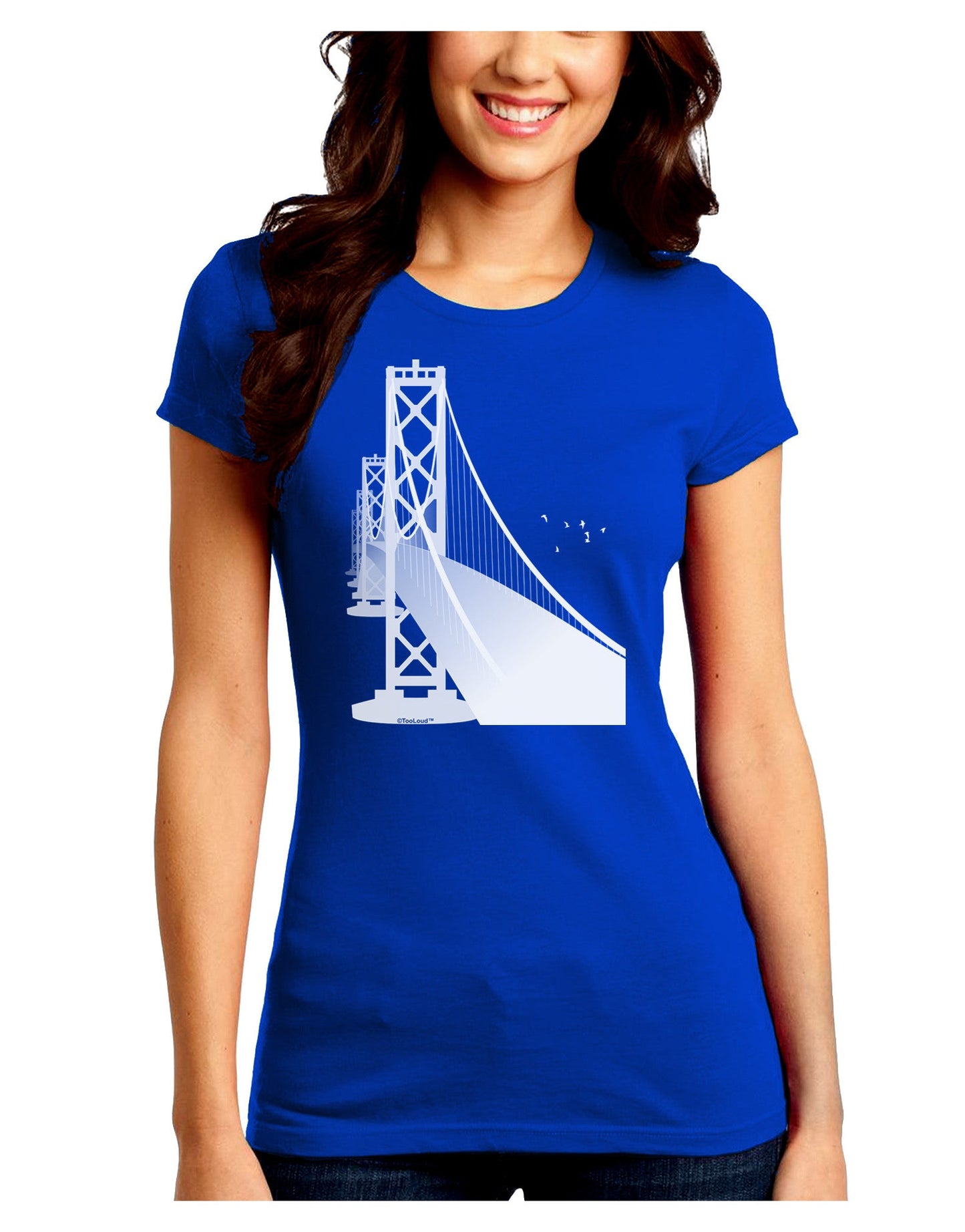 San Francisco Bay Bridge Juniors Petite Crew Dark T-Shirt-T-Shirts Juniors Tops-TooLoud-Royal-Blue-Juniors Fitted Small-Davson Sales