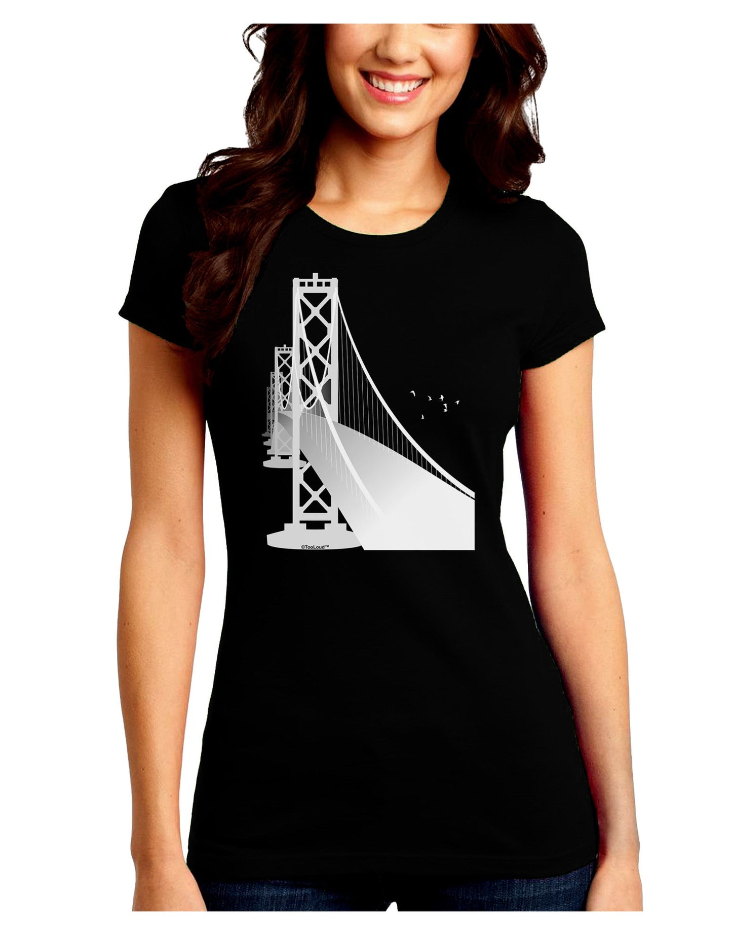 San Francisco Bay Bridge Juniors Petite Crew Dark T-Shirt-T-Shirts Juniors Tops-TooLoud-Black-Juniors Fitted Small-Davson Sales