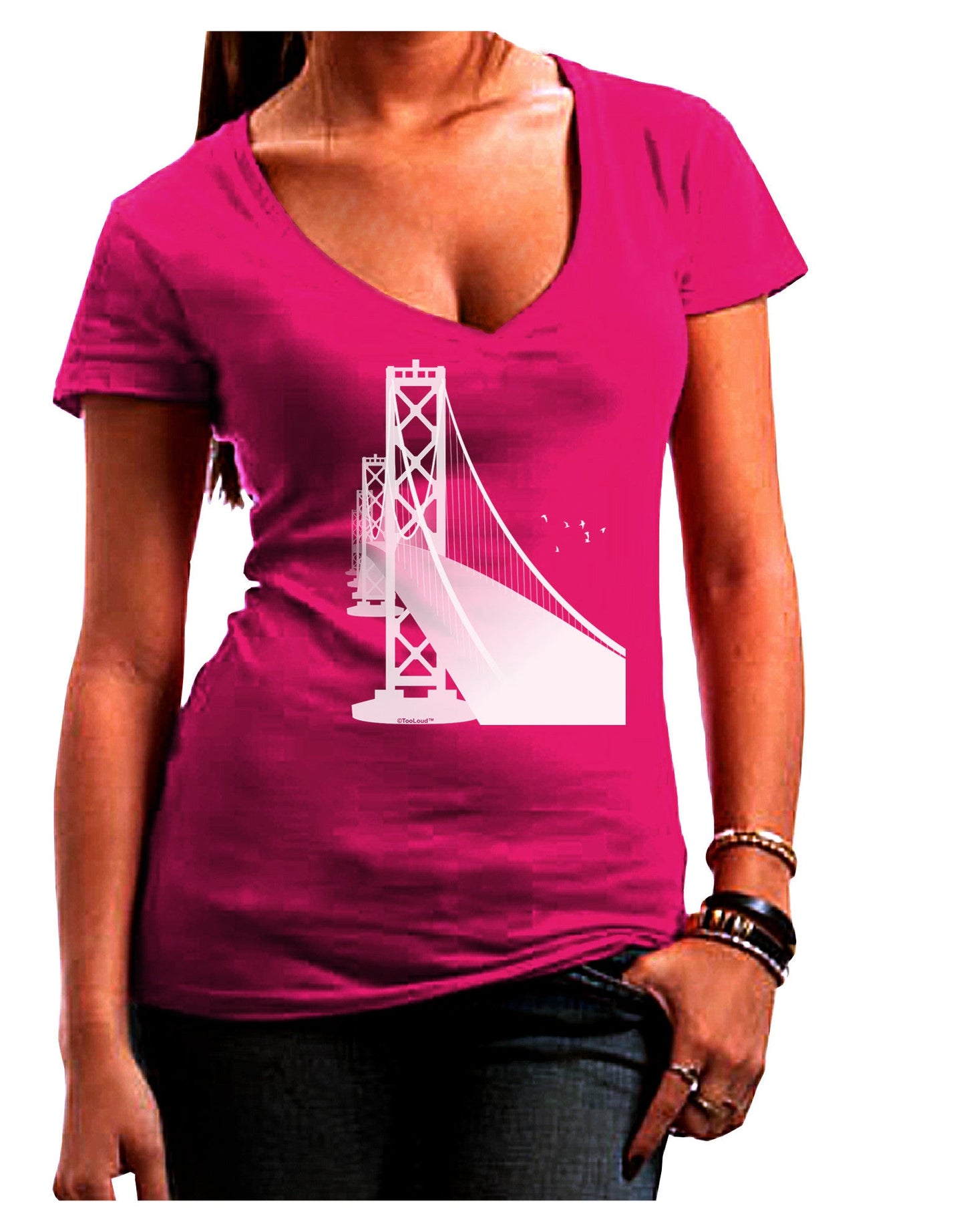 San Francisco Bay Bridge Womens V-Neck Dark T-Shirt-Womens V-Neck T-Shirts-TooLoud-Hot-Pink-Juniors Fitted Small-Davson Sales