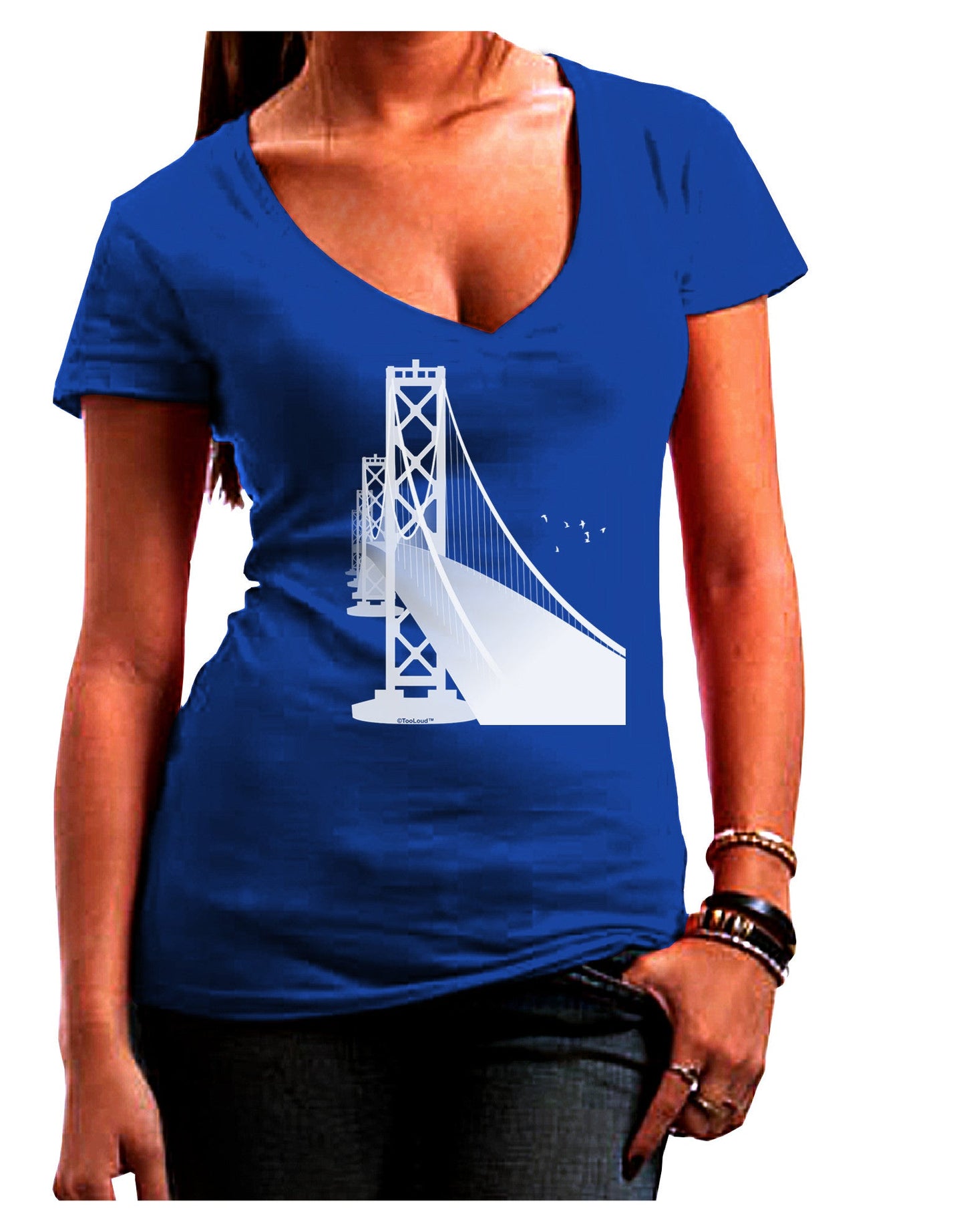San Francisco Bay Bridge Womens V-Neck Dark T-Shirt-Womens V-Neck T-Shirts-TooLoud-Royal-Blue-Juniors Fitted Small-Davson Sales
