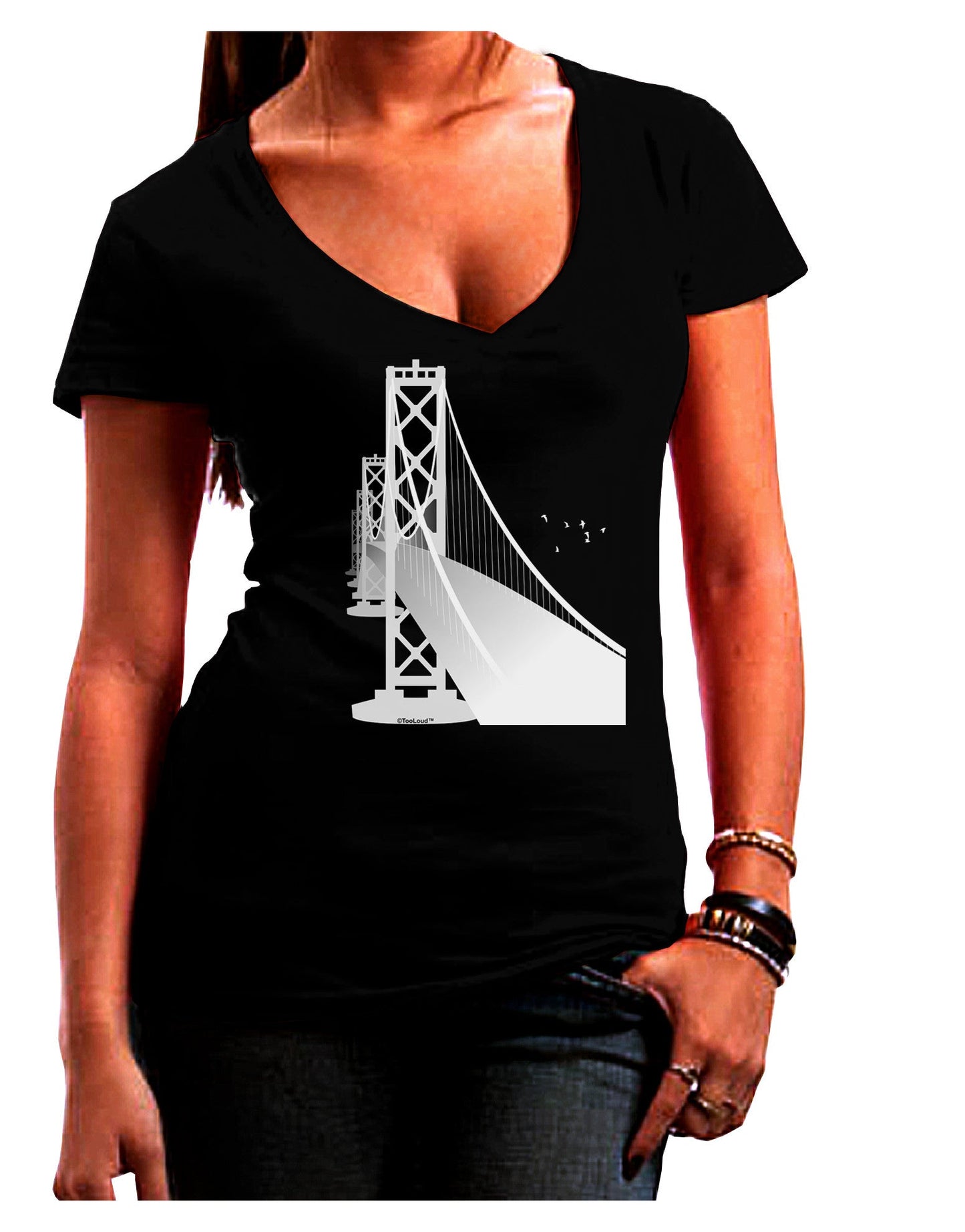 San Francisco Bay Bridge Womens V-Neck Dark T-Shirt-Womens V-Neck T-Shirts-TooLoud-Black-Juniors Fitted Small-Davson Sales