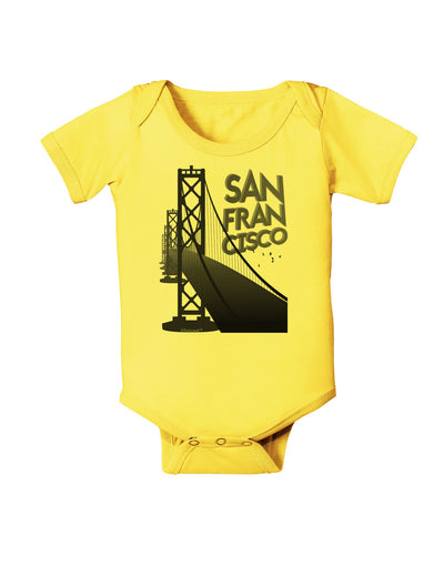 San Francisco Text Bay Bridge Baby Romper Bodysuit-Baby Romper-TooLoud-Yellow-06-Months-Davson Sales