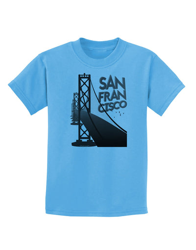 San Francisco Text Bay Bridge Childrens T-Shirt-Childrens T-Shirt-TooLoud-Aquatic-Blue-X-Small-Davson Sales