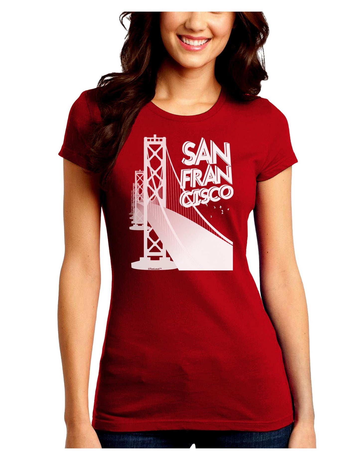 San Francisco Text Bay Bridge Juniors Petite Crew Dark T-Shirt-T-Shirts Juniors Tops-TooLoud-Red-Juniors Fitted Small-Davson Sales