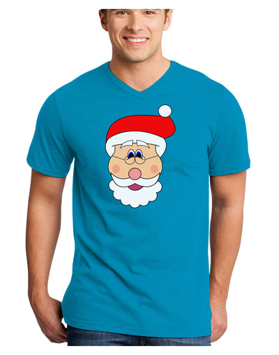 Santa Claus Face Christmas Adult Dark V-Neck T-Shirt-TooLoud-Turquoise-Small-Davson Sales