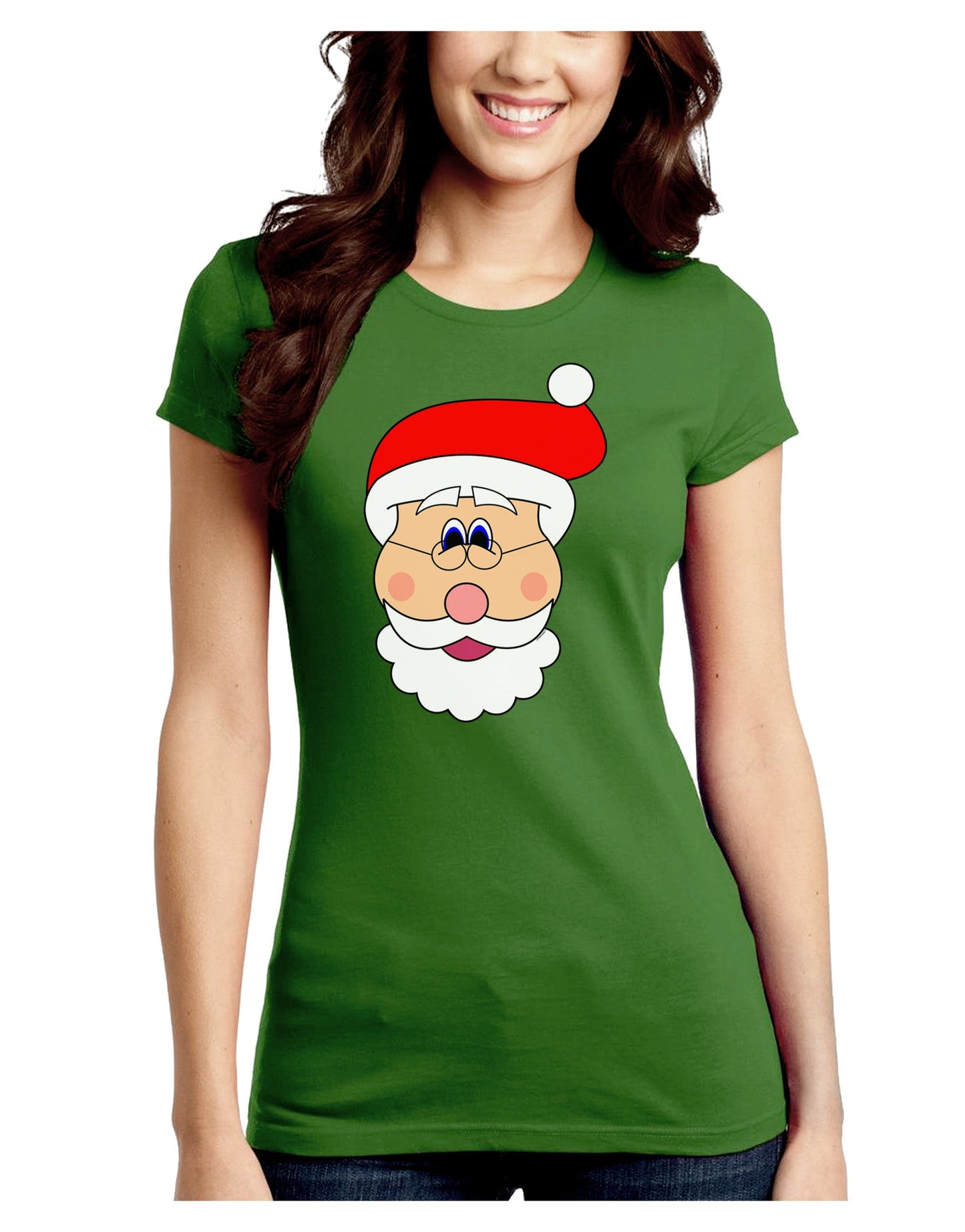 Santa Claus Face Christmas Juniors Crew Dark T-Shirt-T-Shirts Juniors Tops-TooLoud-Kiwi-Green-Juniors Fitted Small-Davson Sales