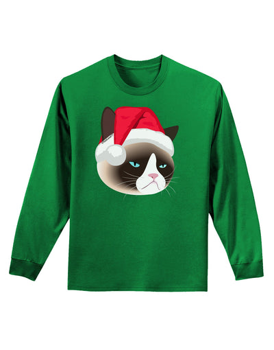 Santa Hat Disgruntled Siamese Cat Adult Long Sleeve Dark T-Shirt-TooLoud-Kelly-Green-Small-Davson Sales