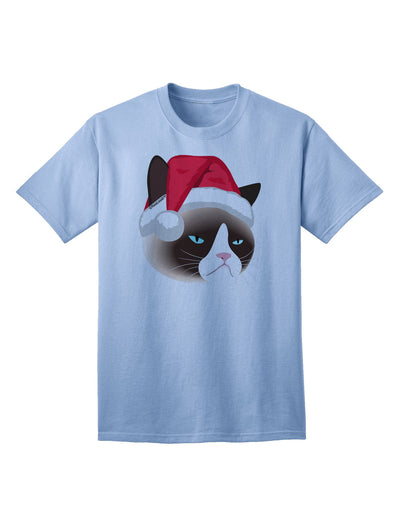 Santa Hat Disgruntled Siamese Cat Adult T-Shirt-Mens T-Shirt-TooLoud-Light-Blue-Small-Davson Sales