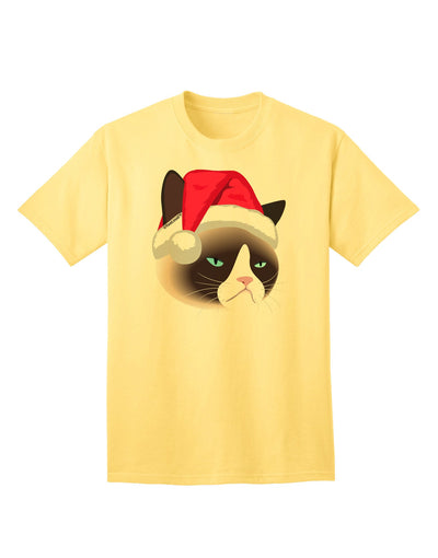 Santa Hat Disgruntled Siamese Cat Adult T-Shirt-Mens T-Shirt-TooLoud-Yellow-Small-Davson Sales