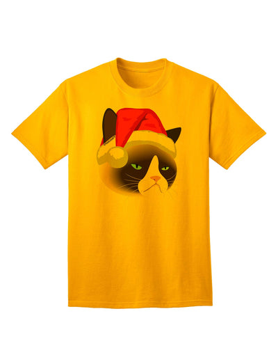 Santa Hat Disgruntled Siamese Cat Adult T-Shirt-Mens T-Shirt-TooLoud-Gold-Small-Davson Sales