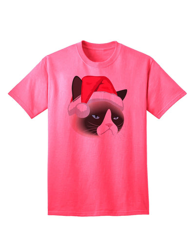 Santa Hat Disgruntled Siamese Cat Adult T-Shirt-Mens T-Shirt-TooLoud-Neon-Pink-Small-Davson Sales