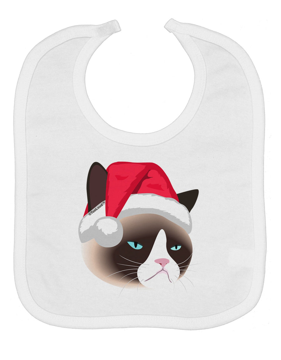 Santa Hat Disgruntled Siamese Cat Baby Bib by