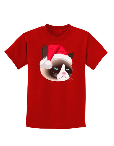 Santa Hat Disgruntled Siamese Cat Childrens Dark T-Shirt-Childrens T-Shirt-TooLoud-Red-X-Small-Davson Sales