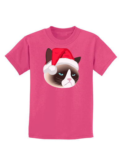 Santa Hat Disgruntled Siamese Cat Childrens Dark T-Shirt-Childrens T-Shirt-TooLoud-Sangria-X-Small-Davson Sales