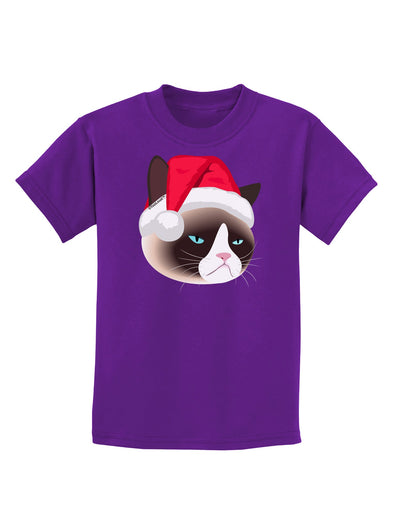 Santa Hat Disgruntled Siamese Cat Childrens Dark T-Shirt-Childrens T-Shirt-TooLoud-Purple-X-Small-Davson Sales