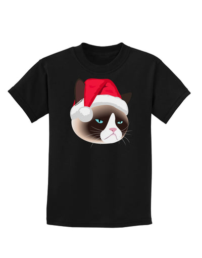 Santa Hat Disgruntled Siamese Cat Childrens Dark T-Shirt-Childrens T-Shirt-TooLoud-Black-X-Small-Davson Sales