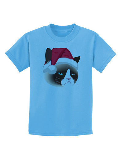 Santa Hat Disgruntled Siamese Cat Childrens T-Shirt-Childrens T-Shirt-TooLoud-Aquatic-Blue-X-Small-Davson Sales