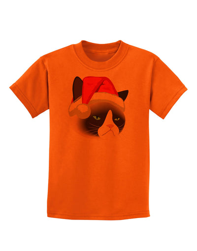 Santa Hat Disgruntled Siamese Cat Childrens T-Shirt-Childrens T-Shirt-TooLoud-Orange-X-Small-Davson Sales