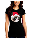 Santa Hat Disgruntled Siamese Cat Juniors Crew Dark T-Shirt-T-Shirts Juniors Tops-TooLoud-Black-Juniors Fitted Small-Davson Sales