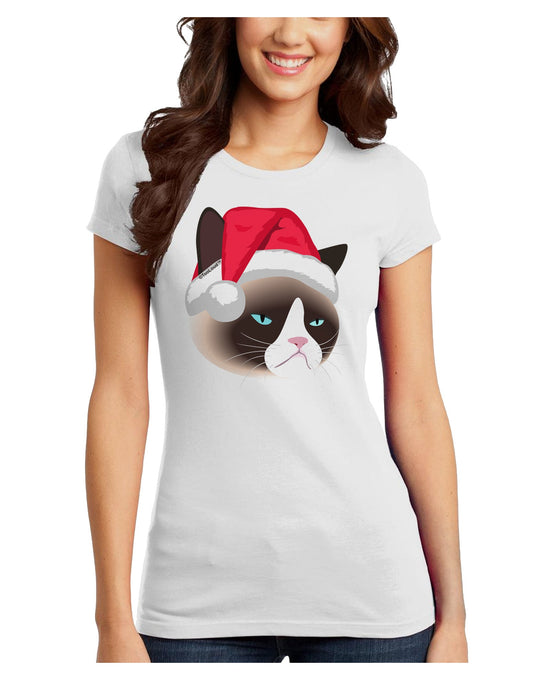 Santa Hat Disgruntled Siamese Cat Juniors T-Shirt-Womens Juniors T-Shirt-TooLoud-White-Juniors Fitted X-Small-Davson Sales