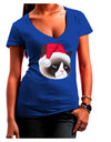 Santa Hat Disgruntled Siamese Cat Juniors V-Neck Dark T-Shirt-Womens V-Neck T-Shirts-TooLoud-Royal-Blue-Juniors Fitted Small-Davson Sales