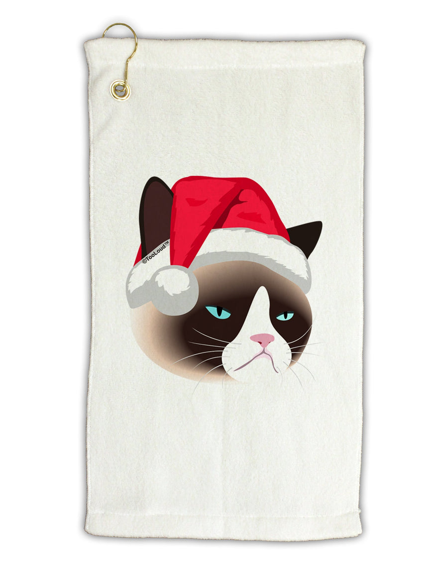 Santa Hat Disgruntled Siamese Cat Micro Terry Gromet Golf Towel 16 x 25 inch by TooLoud-Golf Towel-TooLoud-White-Davson Sales