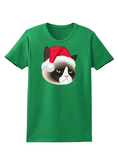 Santa Hat Disgruntled Siamese Cat Womens Dark T-Shirt-TooLoud-Kelly-Green-X-Small-Davson Sales