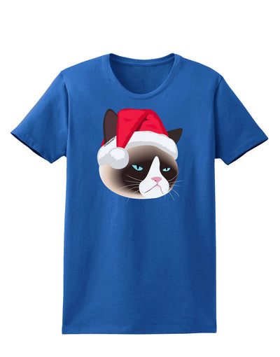 Santa Hat Disgruntled Siamese Cat Womens Dark T-Shirt-TooLoud-Royal-Blue-X-Small-Davson Sales