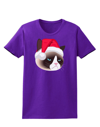 Santa Hat Disgruntled Siamese Cat Womens Dark T-Shirt-TooLoud-Purple-X-Small-Davson Sales