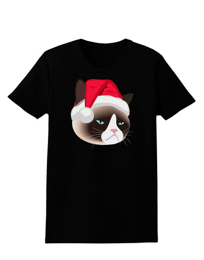 Santa Hat Disgruntled Siamese Cat Womens Dark T-Shirt-TooLoud-Black-X-Small-Davson Sales