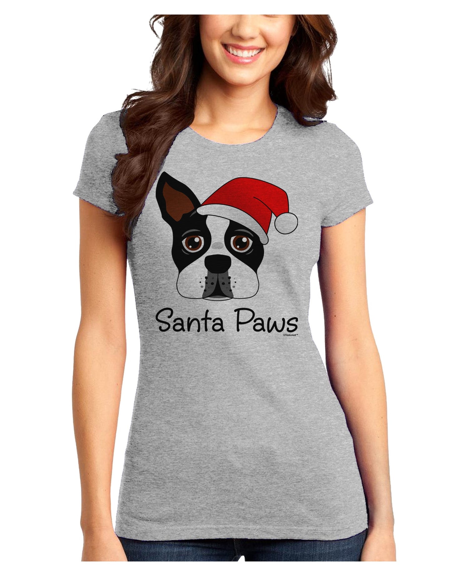 Santa Paws Christmas Dog Juniors T-Shirt-Womens Juniors T-Shirt-TooLoud-Ash-Gray-Juniors Fitted X-Small-Davson Sales