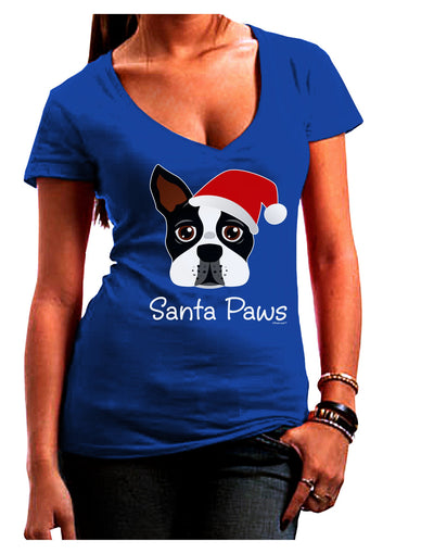 Santa Paws Christmas Dog Juniors V-Neck Dark T-Shirt-Womens V-Neck T-Shirts-TooLoud-Royal-Blue-Juniors Fitted Small-Davson Sales