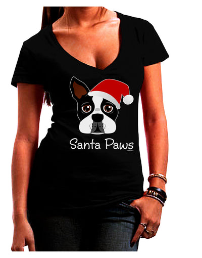 Santa Paws Christmas Dog Juniors V-Neck Dark T-Shirt-Womens V-Neck T-Shirts-TooLoud-Black-Juniors Fitted Small-Davson Sales