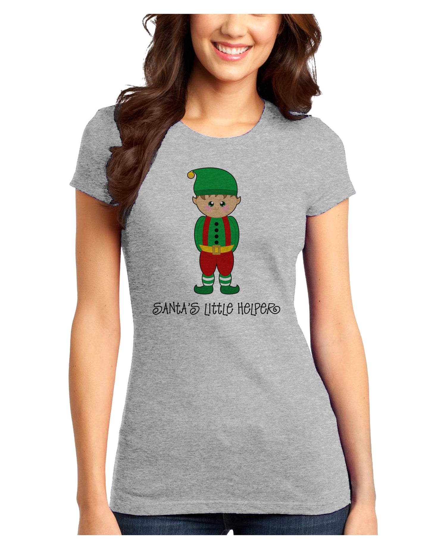 Santa's Little Helper Christmas Elf Boy Juniors T-Shirt-Womens Juniors T-Shirt-TooLoud-Ash-Gray-Juniors Fitted XS-Davson Sales