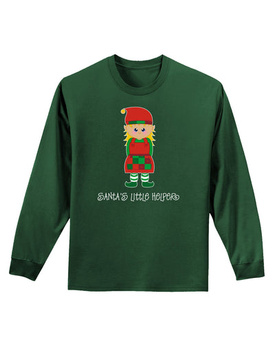 Santa's Little Helper Christmas Elf Girl Adult Long Sleeve Dark T-Shirt-TooLoud-Dark-Green-Small-Davson Sales