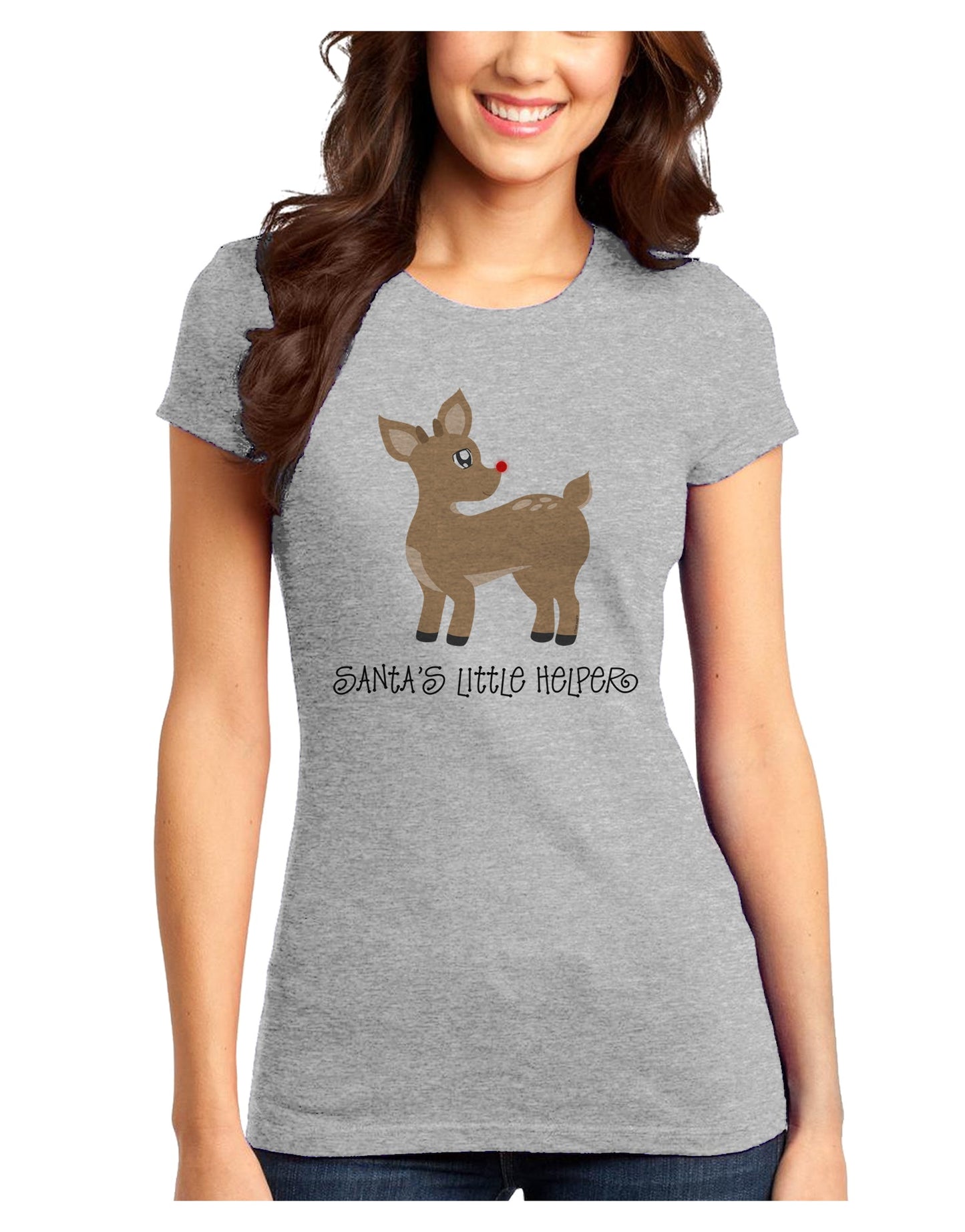 Santa's Little Helper Cute Rudolph - Christmas Juniors T-Shirt by TooLoud-Womens Juniors T-Shirt-TooLoud-Ash-Gray-Juniors Fitted X-Small-Davson Sales