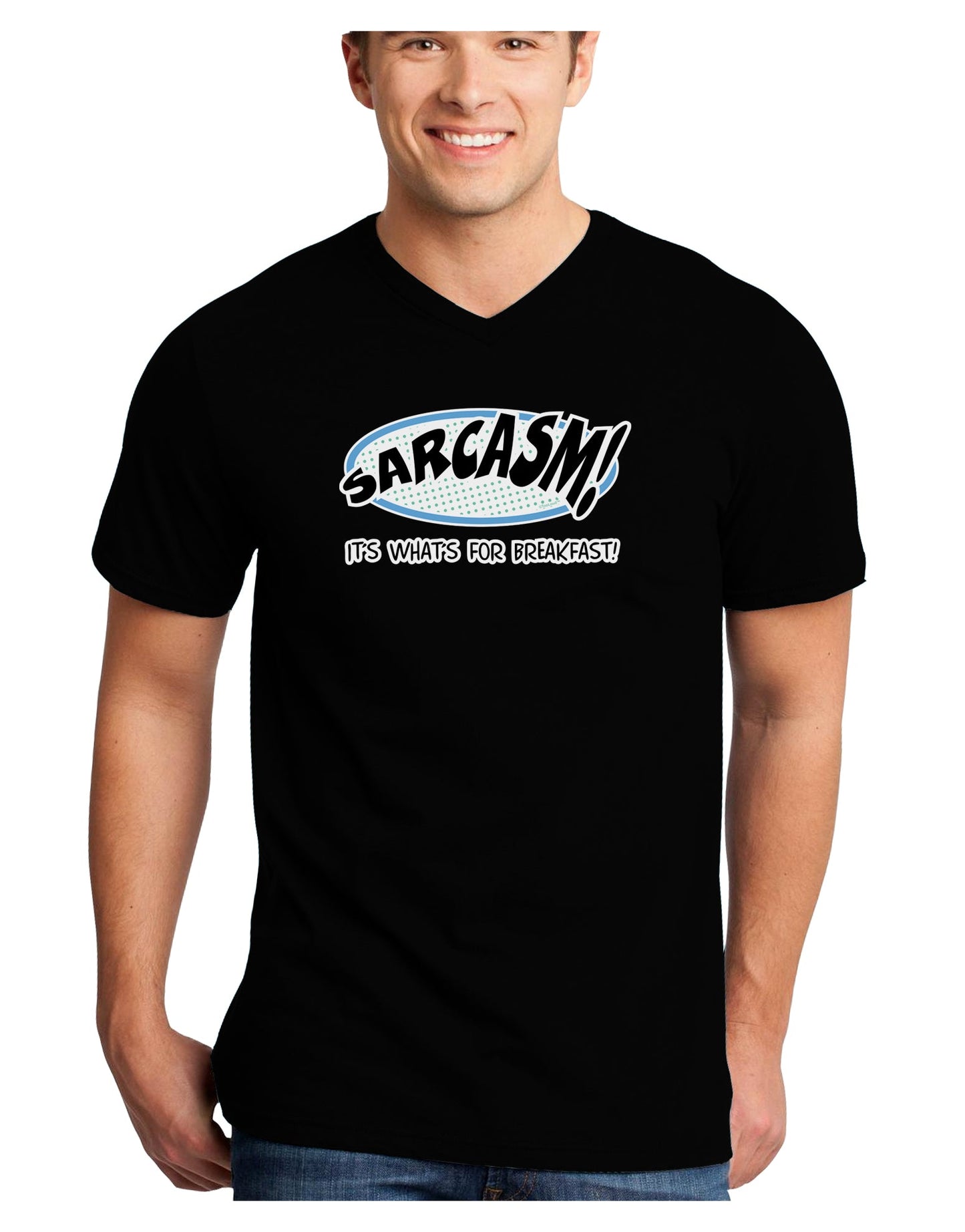 Sarcasm It's What's For Breakfast Adult Dark V-Neck T-Shirt-Mens V-Neck T-Shirt-TooLoud-Turquoise-Small-Davson Sales