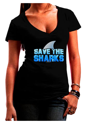 Save The Sharks - Fin Color Juniors V-Neck Dark T-Shirt by TooLoud-Womens V-Neck T-Shirts-TooLoud-Black-Juniors Fitted Small-Davson Sales