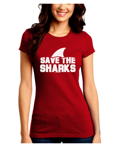 Save The Sharks - Fin Juniors Crew Dark T-Shirt-T-Shirts Juniors Tops-TooLoud-Red-Juniors Fitted Small-Davson Sales