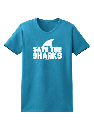 Save The Sharks - Fin Womens Dark T-Shirt-TooLoud-Turquoise-X-Small-Davson Sales